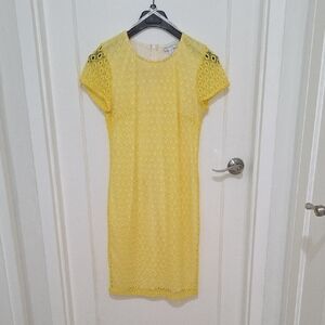 Bisou Bisou Yellow Lace Midi Dress